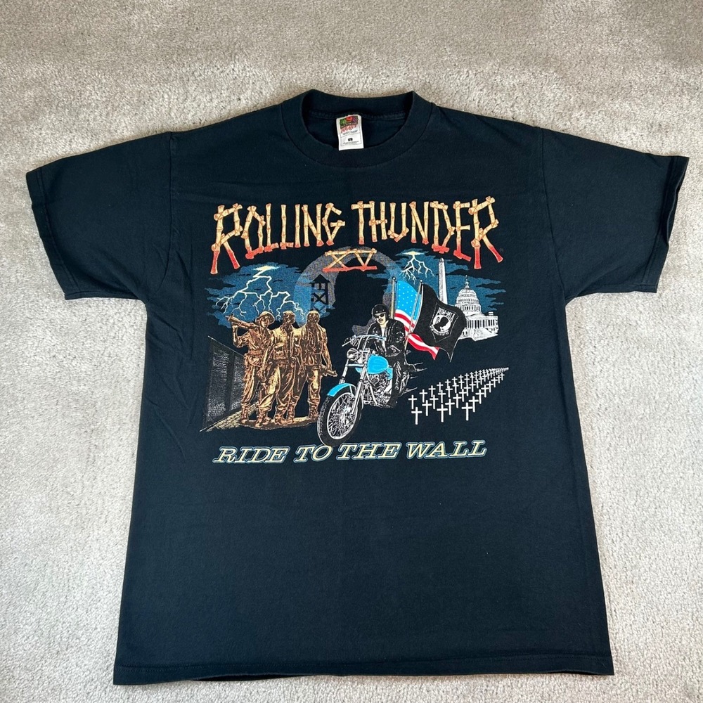 Vintage‎ Y2K FOTL Rolling Thunder XV T-Shirt Men's Large Black 2002 Ride to Wall